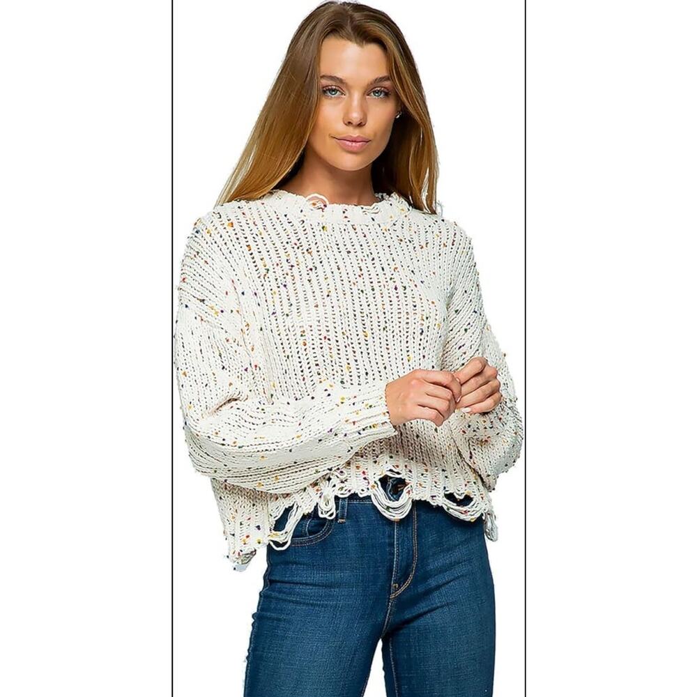 Sweet Generis Chenille Destroyed Crop Sweater with speckles